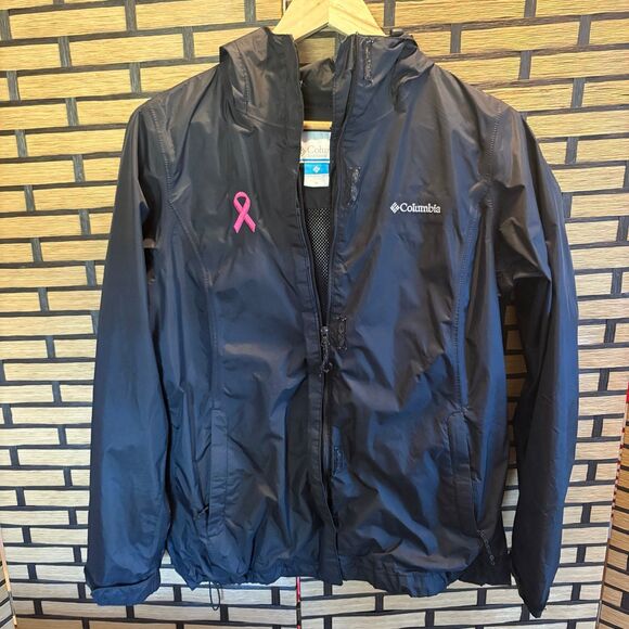Columbia Black Breast Cancer Awareness Windbreaker Jacket Size Medium - Picture 1 of 7